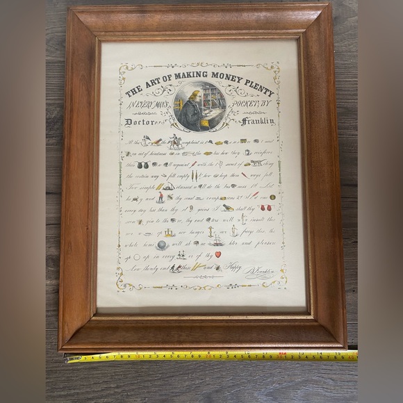 Vintage ‘The Art of Making Money Plenty’ Print Ben Franklin Americana Decor - Picture 7 of 7